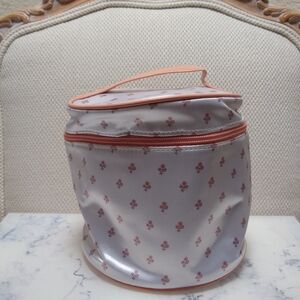 Cosmetic Bag White Peach Floral Satin Handle Travel